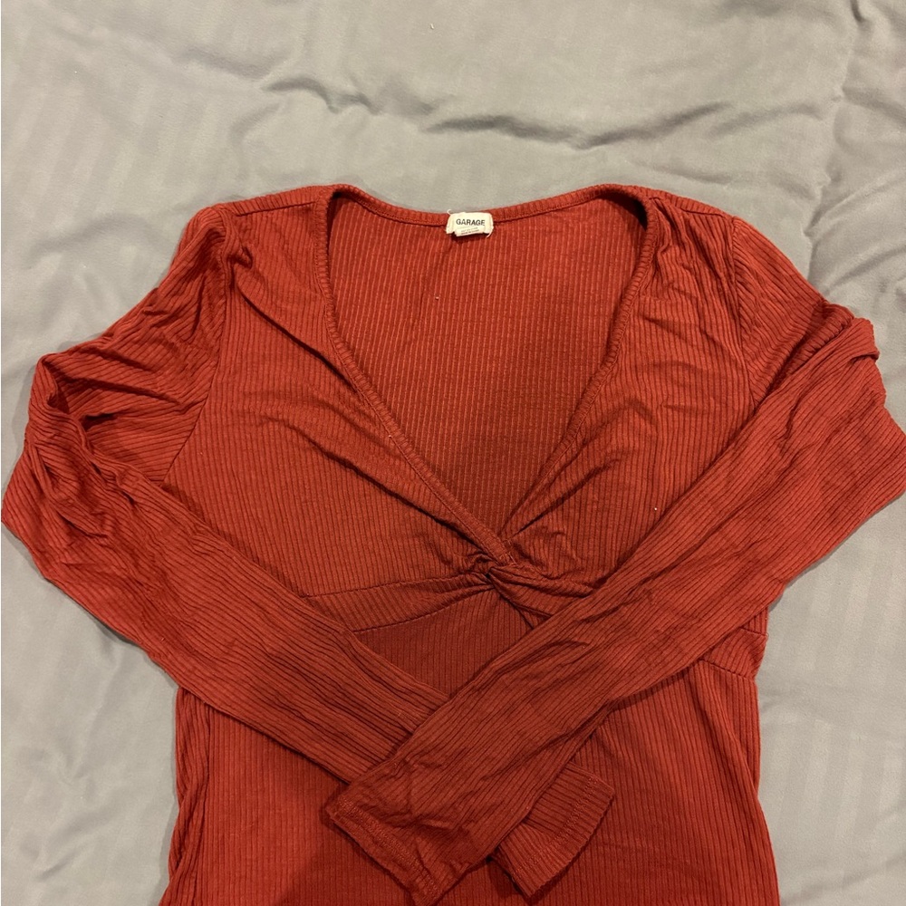 GARAGE Deep Red Knotted Blouse